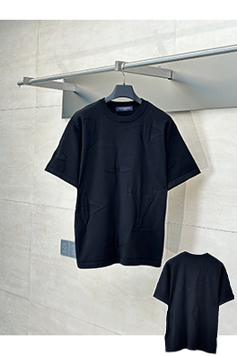 ルイヴィトンスーパーコピー黒い花のラウンドネックニット半袖Tシャツ