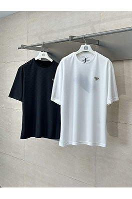 プラダ25Ss新しいクラシックロゴ三角ダークストライプ半袖Tシャツ