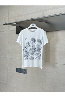 ディオールコピー新しい亜麻綿プリント蝶森系半袖Tシャツ