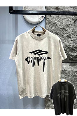 バレンシアガ新しいM字プリントの擦り切れた半袖Tシャツ