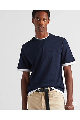 プラダコピー偽の2つのロゴロゴルーズ半袖Tシャツ