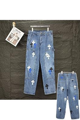 クロムハーツスーパーコピー新しい十字架の革のカップルの水洗いジーンズ