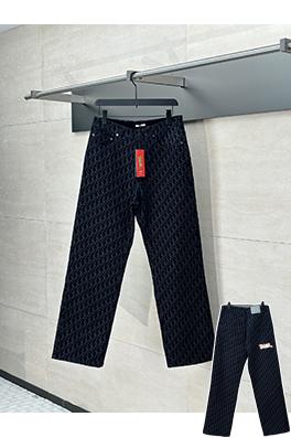 ディオール25ss新しいヘビの刺繍コットン混紡デニムパンツ
