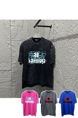 バレンシアガスノーフレーク古いウォッシュレトロなラウンドネック半袖シャツ
