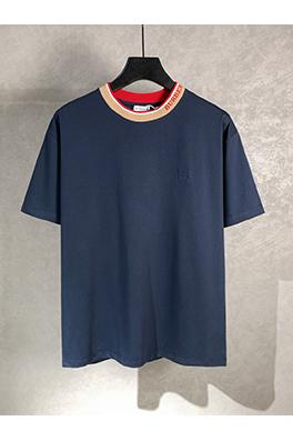 バーバリー ネックラインストライプ文字クルーネック半袖Tシャツ