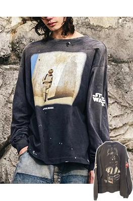 セント マイケル スターウォーズ古い破壊長袖Tシャツ