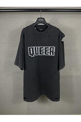 バレンシアガ アルファベットロゴ布刺繍洗濯水カット古い半袖Tシャツ