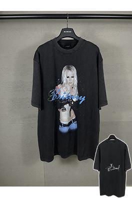 バレンシアガスーパーコピー 前後シートストレートプリントホットドリル古い半袖Tシャツ