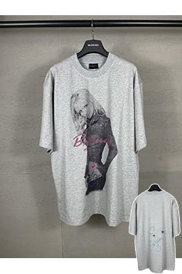 バレンシアガ ストレートプリントホットドリルウォッシュ古い半袖Tシャツ