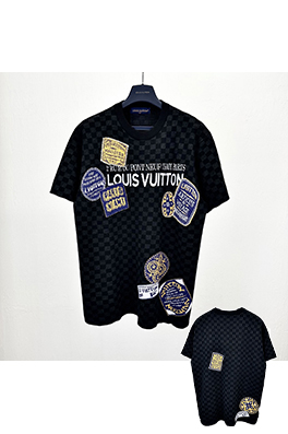 ルイヴィトンチェック柄ジャカードニット半袖Tシャツ