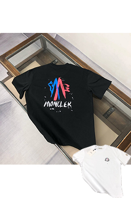 モンクレールコピー 前後のユニークなパターンプリント文字ロゴ半袖Tシャツ