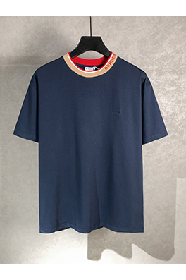 バーバリー ネックラインストライプ文字クルーネック半袖Tシャツ