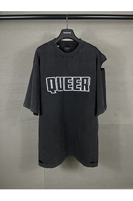 バレンシアガ アルファベットロゴ布刺繍洗濯水カット古い半袖Tシャツ