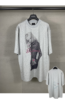 バレンシアガ ストレートプリントホットドリルウォッシュ古い半袖Tシャツ