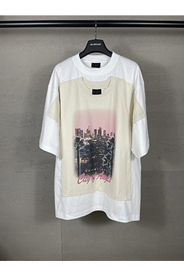 バレンシアガ ロサンゼルス夜景直噴プリント重ね二重半袖Tシャツ