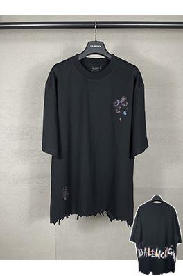 バレンシアガスーパーコピー 後ろの文字カラー手描き落書きカラークラッシュ古い半袖Tシャツ