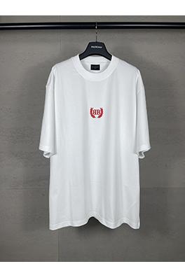 バレンシアガスーパーコピー 新しい麦穂文字ロゴ胸刺繍洗水半袖Tシャツ