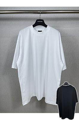 バレンシアガバック襟リブ刺繍文字レトロな服の磨かれた古い半袖Tシャツ