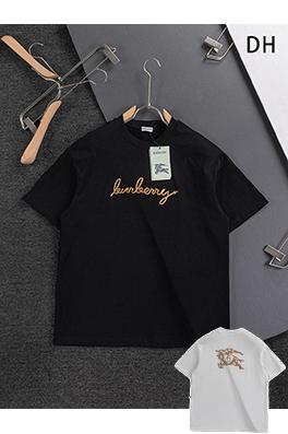 バーバリー 胸と背中のクラシックな金糸シンプルな文字刺繍ロゴ半袖Tシャツ