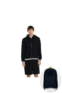 グッチ 黒と白のリブフード付きジッパージャケット