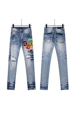 アミリスーパーコピー スタイリッシュなマルチエレメント刺繍パッチ穴ウォッシュ古いスキニーフットジーンズ