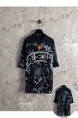 バレンシアガ マンネリコラボコレクションセメントスプレー汚れた手描き刺繍半袖Tシャツ