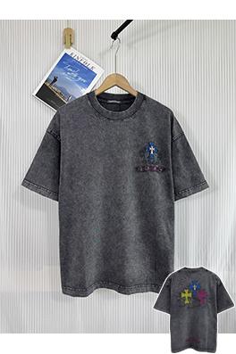 クロムハーツ新しい馬蹄十字プリント水洗い布刺繍半袖Tシャツ