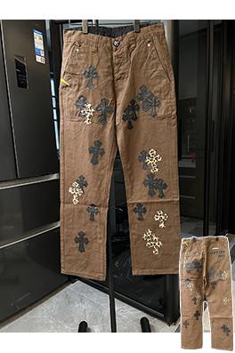 クロムハーツ 新しい茶色のヒョウ柄の十字貼りジーンズ
