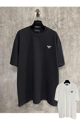プラダ シルバーラベルレザークルーネック半袖Tシャツ