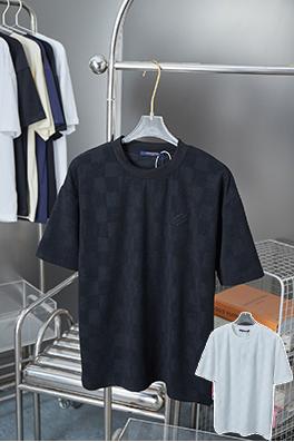 ルイヴィトン チェック柄の文字ジャカード刺繍半袖Tシャツ