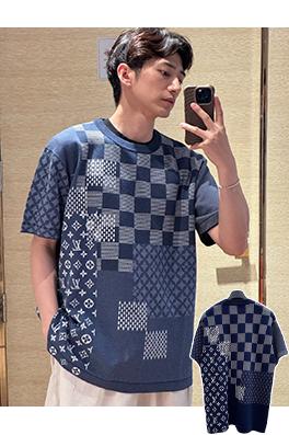 ルイヴィトン ファッションクラシックチェック柄ニット半袖Tシャツ