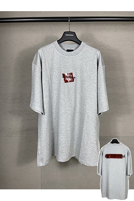 バレンシアガコピー アルファベットのロゴ刺繍テーププレス半袖Tシャツ