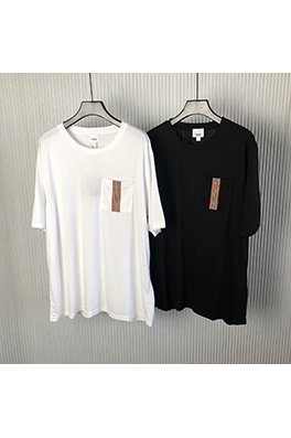 バーバリー 新しいポケットストライプシルクコットン半袖Tシャツ