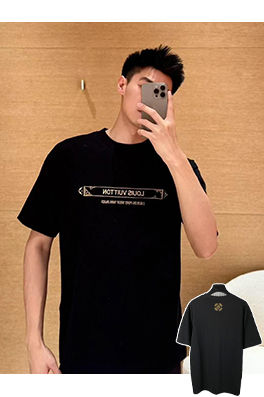 ルイヴィトン 新しい DAMIER ゴールド文字刺繍半袖Tシャツ
