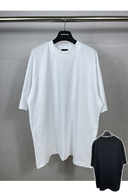 バレンシアガバック襟リブ刺繍文字レトロな服の磨かれた古い半袖Tシャツ