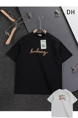 バーバリー 胸と背中のクラシックな金糸シンプルな文字刺繍ロゴ半袖Tシャツ
