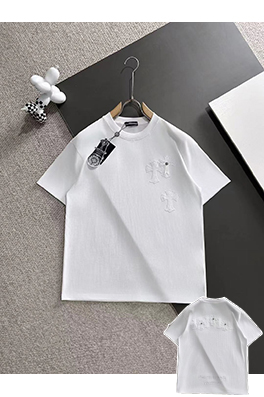 クロムハーツ 前と後ろのクラシックなクロスステッカーハードウェア刺繍Tシャツ