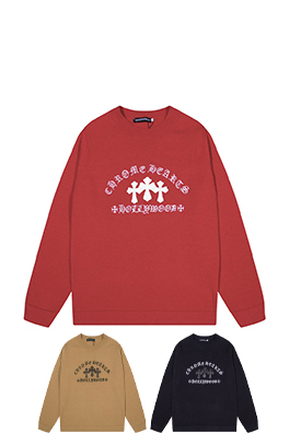 クロムハーツ クロスレザーハードウェア刺繍クルーネックセーター