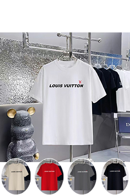 ルイヴィトンコピー プリントラウンドネック半袖Tシャツ