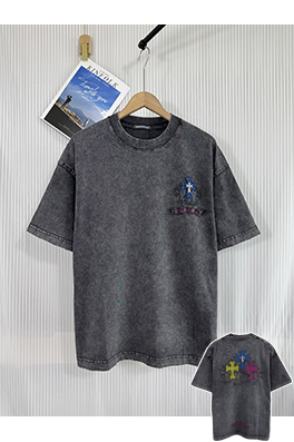 クロムハーツ新しい馬蹄十字プリント水洗い布刺繍半袖Tシャツ