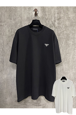 プラダ シルバーラベルレザークルーネック半袖Tシャツ