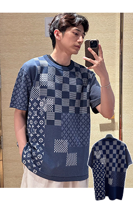 ルイヴィトン ファッションクラシックチェック柄ニット半袖Tシャツ