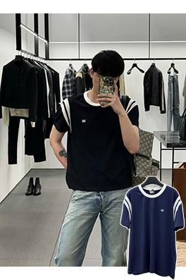 セリーヌ ファッションカラースリーブ刺繍半袖Tシャツ