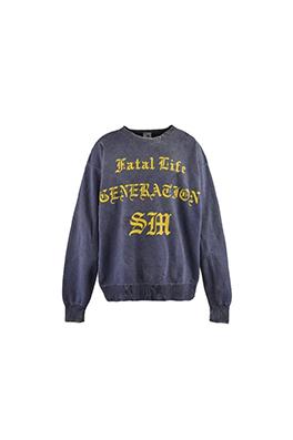 SAINT Michael CRW SWEAT/FATAL LIFE ウォッシュ文字パターンクルーネックプルオーバー420コットンパーカー