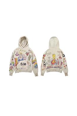SAINT Michael CRW SWEAT/FATAL LIFE ウォッシュ文字パターンクルーネックプルオーバー420コットンパーカー
