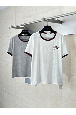 セリーヌ 新しいラウンドネックの衝突色の文字刺繍半袖Tシャツ