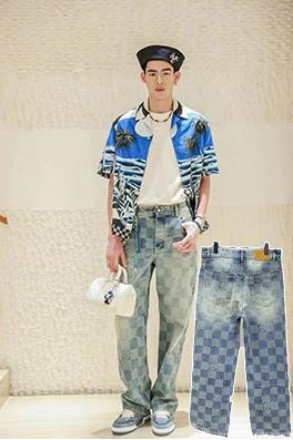 ルイヴィトン ワイドチェック柄デニムパンツ
