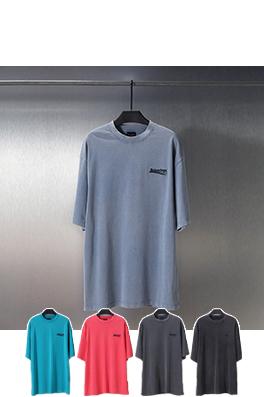 バレンシアガ ファッションブラックラベルコーラ刺繍洗水磨かれた半袖Tシャツ