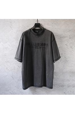 バレンシアガスーパーコピー 擦り切れた古い重工業ウォッシュ文字パッチ刺繍半袖Tシャツ