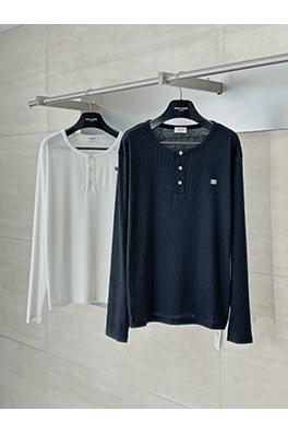 セリーヌコピー TRIOMPHE刺繍ロングパイルコットンリブボタン長袖シャツ